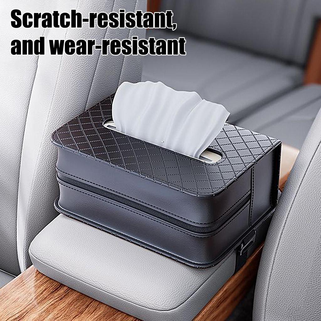 Car Mounted Tissue Box Large Rectangle PU Leather Car Napkin Holder Car Seat Back Hanging Large Capacity Paper Box