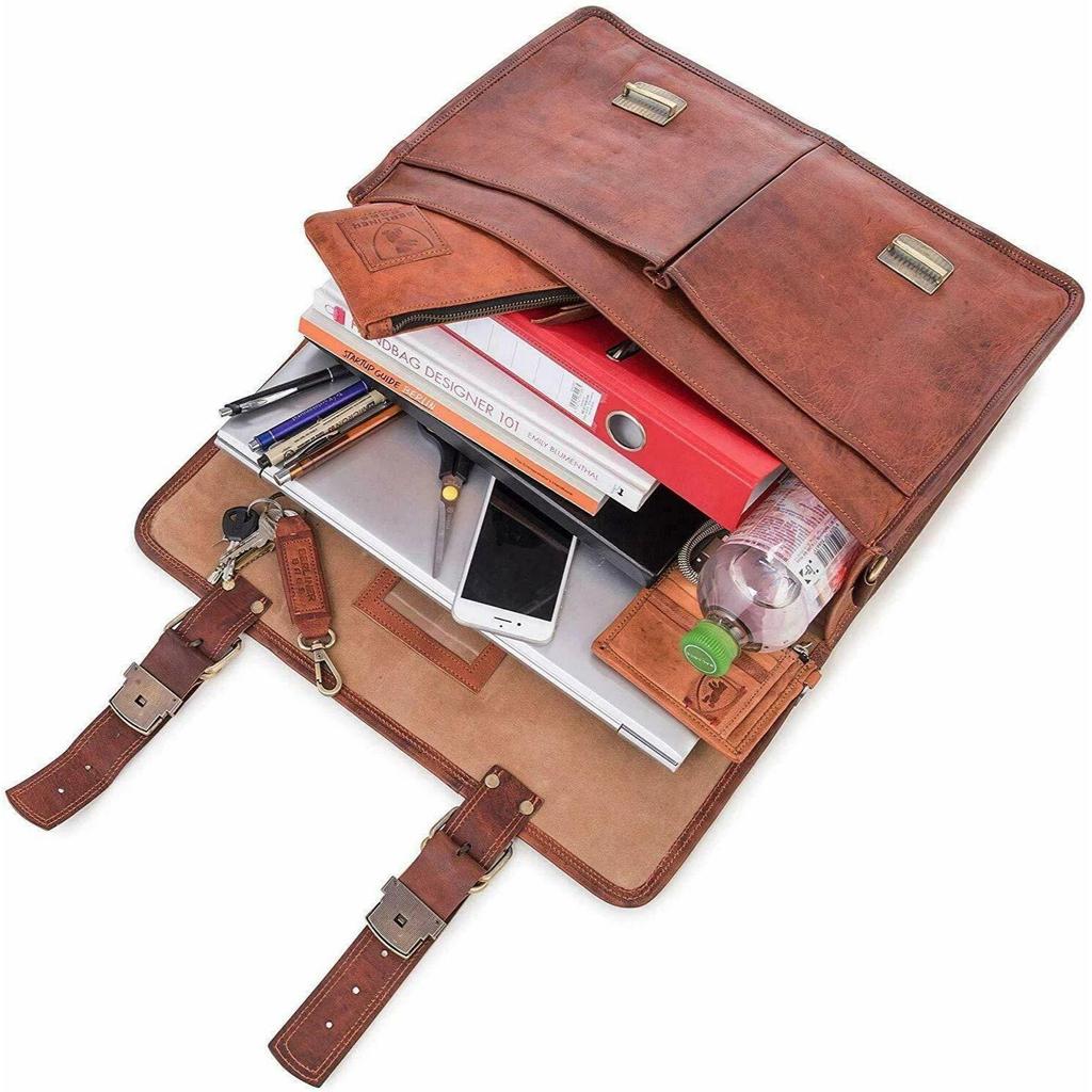 Laptop School Briefcase Bag Leather Vintage Messenger Shoulder Men Satchel
