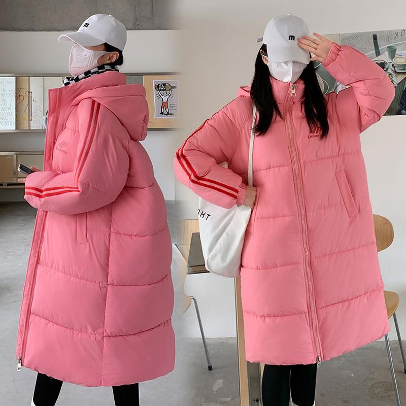 Womens Mid-Length Hooded Cotton Puffer Jacket Loose Fit Casual Winter Coat Students
