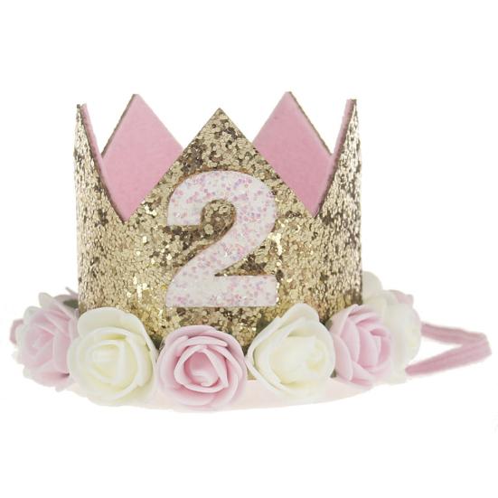 Baby Girl Crown Letter Shiny Sequins Flower Headwear Birthday Festival Headband