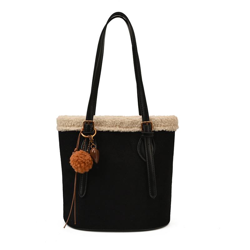 Winter Faux Suede Women's Bucket Shoulder Bags Vintage Plush Ladies Underarm Bags Casual Large Capacity Female Purse Handbags