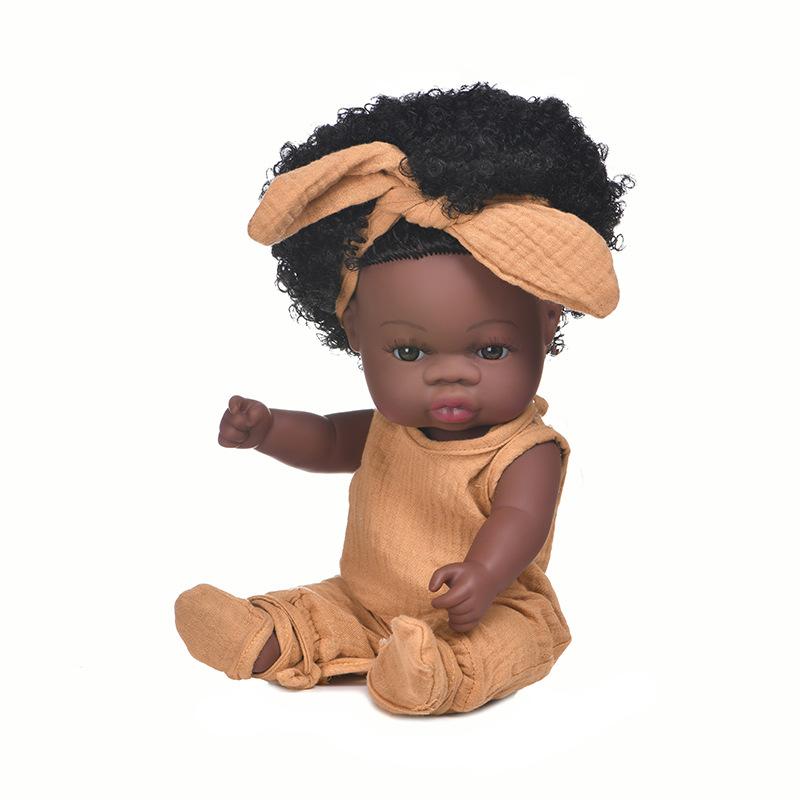 33cm Black Skin Reborn Girl Doll Full Vinyl Body Can Enter Water Simulation Baby Doll African Curly Hair Newborn Doll Children's Bath House Play Toy