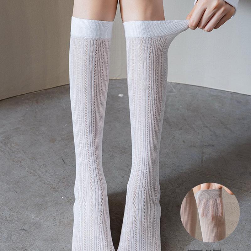 Damen Mesh Lange Socken Kniehohe Strümpfe Mädchen Einfarbig Lange Röhrenbeinsocken