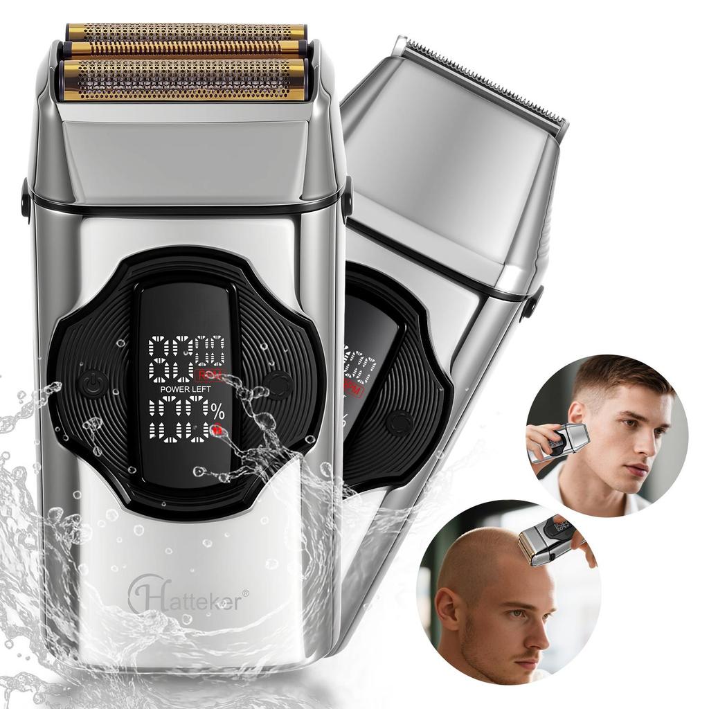 Hatteker 2-in-1 Electric Shaver & Hair Trimmer for Men Multi-Speed Adjustable Razor with Waterproof Design Long-Lasting Battery & Skin-Care System