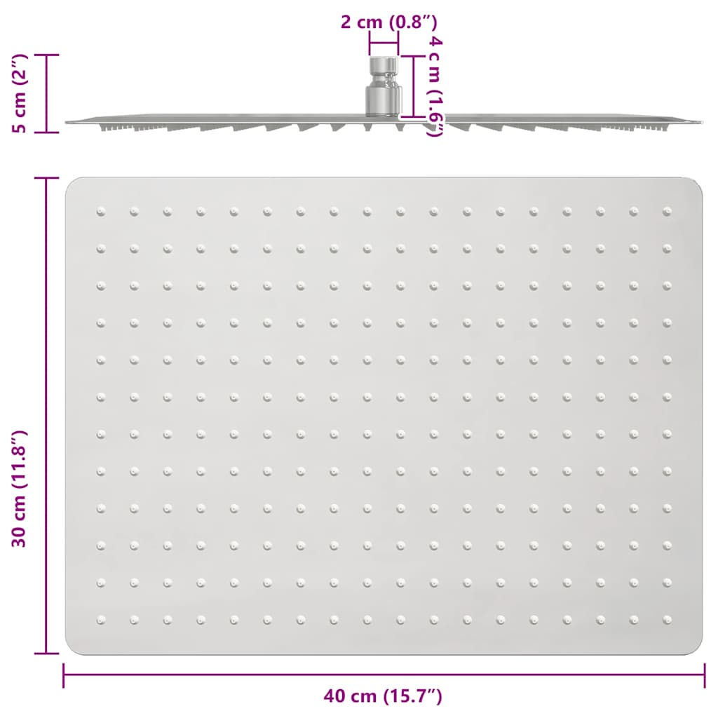 Rain Shower Head Stainless Steel 304 40 x 30 cm Rectangular