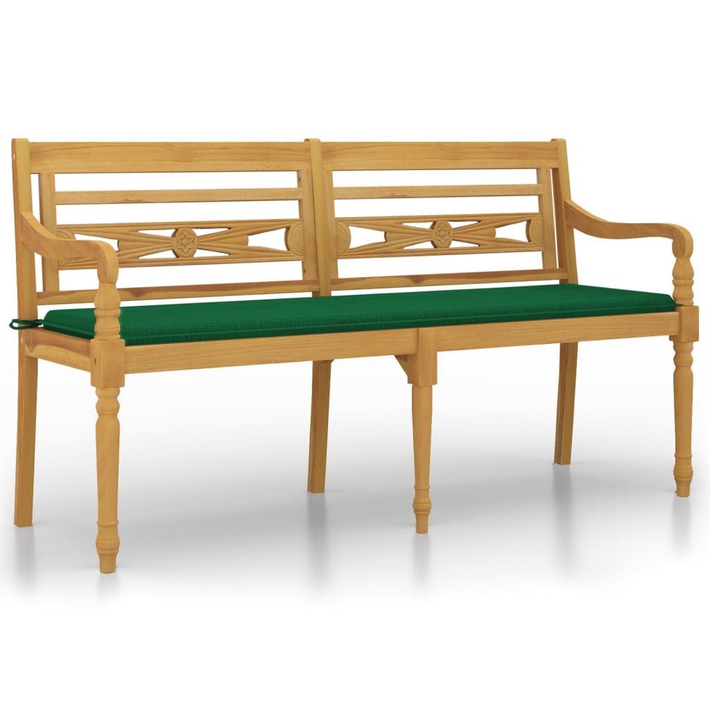 Batavia Bench with Green Cushion 150 cm Solid Teak Wood