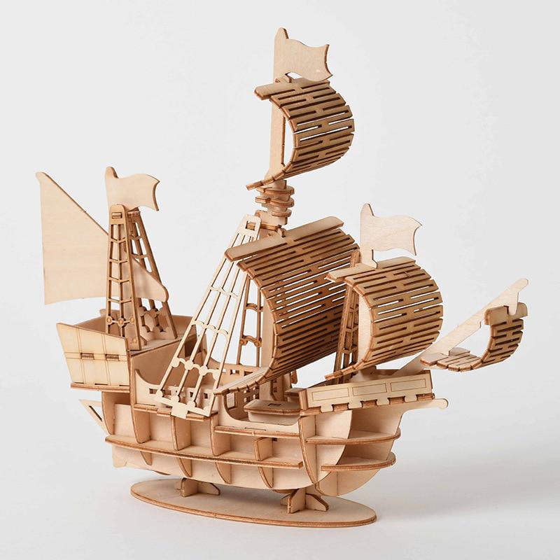 DIY  Sailing Ship Toys 3D Wooden Puzzle Toy Assembly Wood Craft Kits Desk Decoration for Children Kids