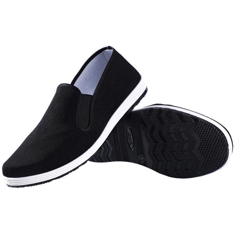 Men's Black Old Beijing Cloth Shoes - Slip-On, Mesh, Casual, Versatile, Tendon Sole
