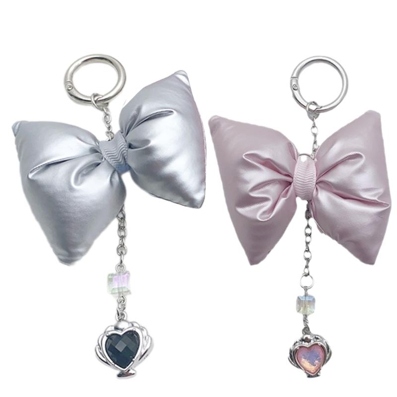 Elegantní plyšový přívěsek na klíče s mašlí a korálkovým přívěskem ve tvaru srdce, kroužek na klíče, ozdoba na kabelku a klíče