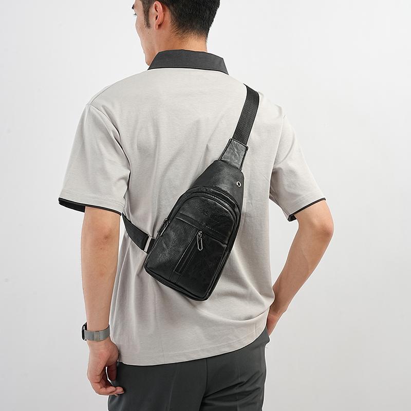 Chest Bag Vintage Soft Leather Crossbody Bag Men's Business Shoulder Bag