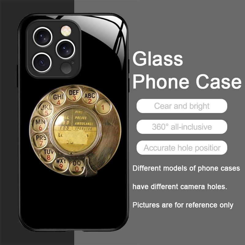 Lustige Retro-Drehwählermuster-Schutzhülle aus gehärtetem Glas für iPhone 17 16 Pro Max 16 15 14 Plus 13 12 Mini 11 X XS MAX XR Hülle