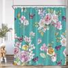 Pink Rose Floral Shower Curtains Rustic Flowers Green Leaves Modern Fabric Home Bathroom Decorative Bath Curtain Set With Hooks