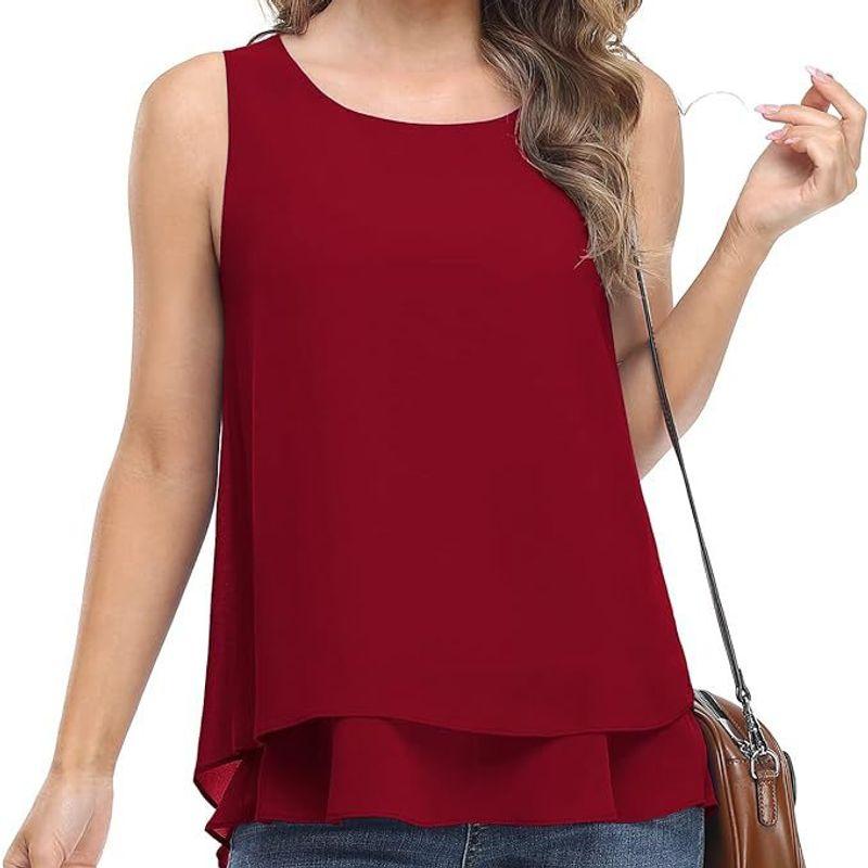 

2023 Amazon Cross-Border New Arrival Women s Chiffon Shirt Sleeveless Vest Double Layer Casual Shirt Waist Tops