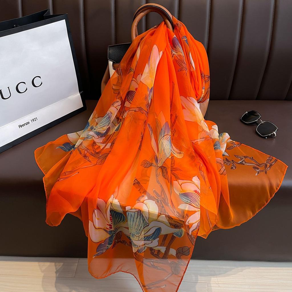 Spring and Summer Delicate Yarn Printed Scarf Travel Sunscreen Thin Shawl Western-style Fashion Scarf