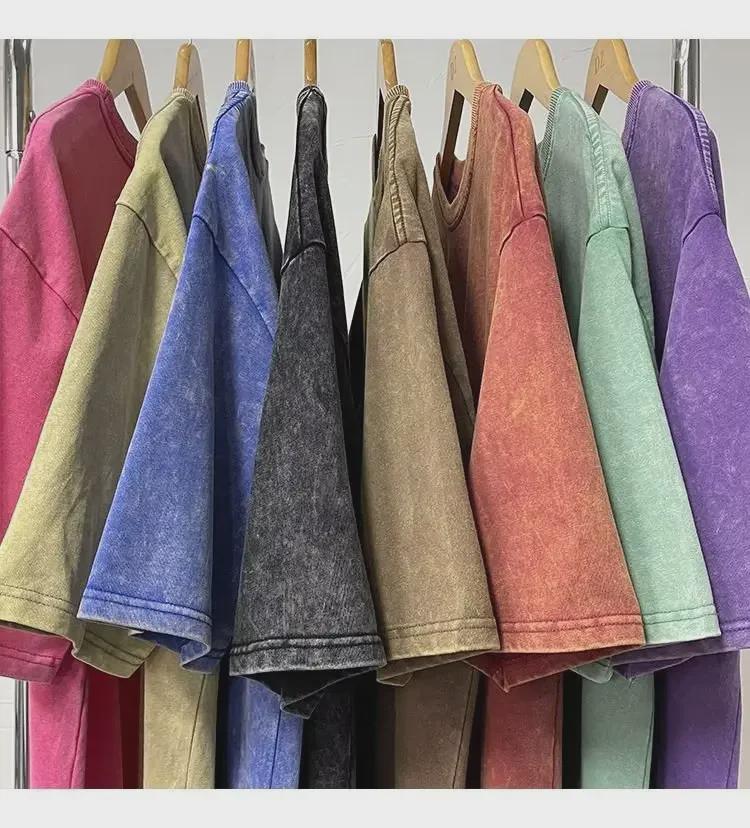 T-shirt pour homme en coton lourd délavé et vieilli, ample style Hong Kong, manches courtes cinq points, marque tendance d'été.