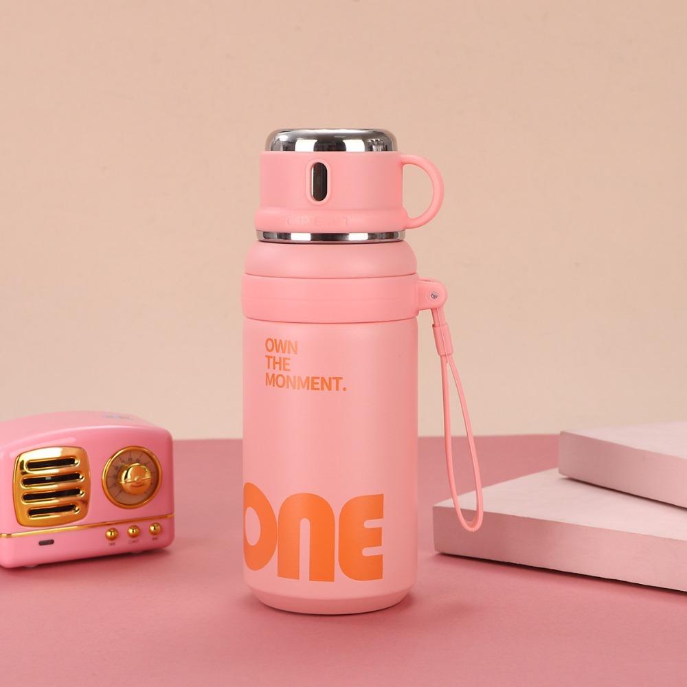 Leakproof Thermos Bottle Portable Handle Thermal Water Bottle Portable Handheld Cup Daily Commute розовый