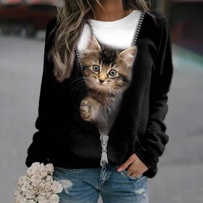 Felpe Gatto Carino Divertente Felpe con Cappuccio Stampa 3D Animali Autunno Donna Manica Lunga Felpa Y2k Oversize Pullover Top Abbigliamento Femminile