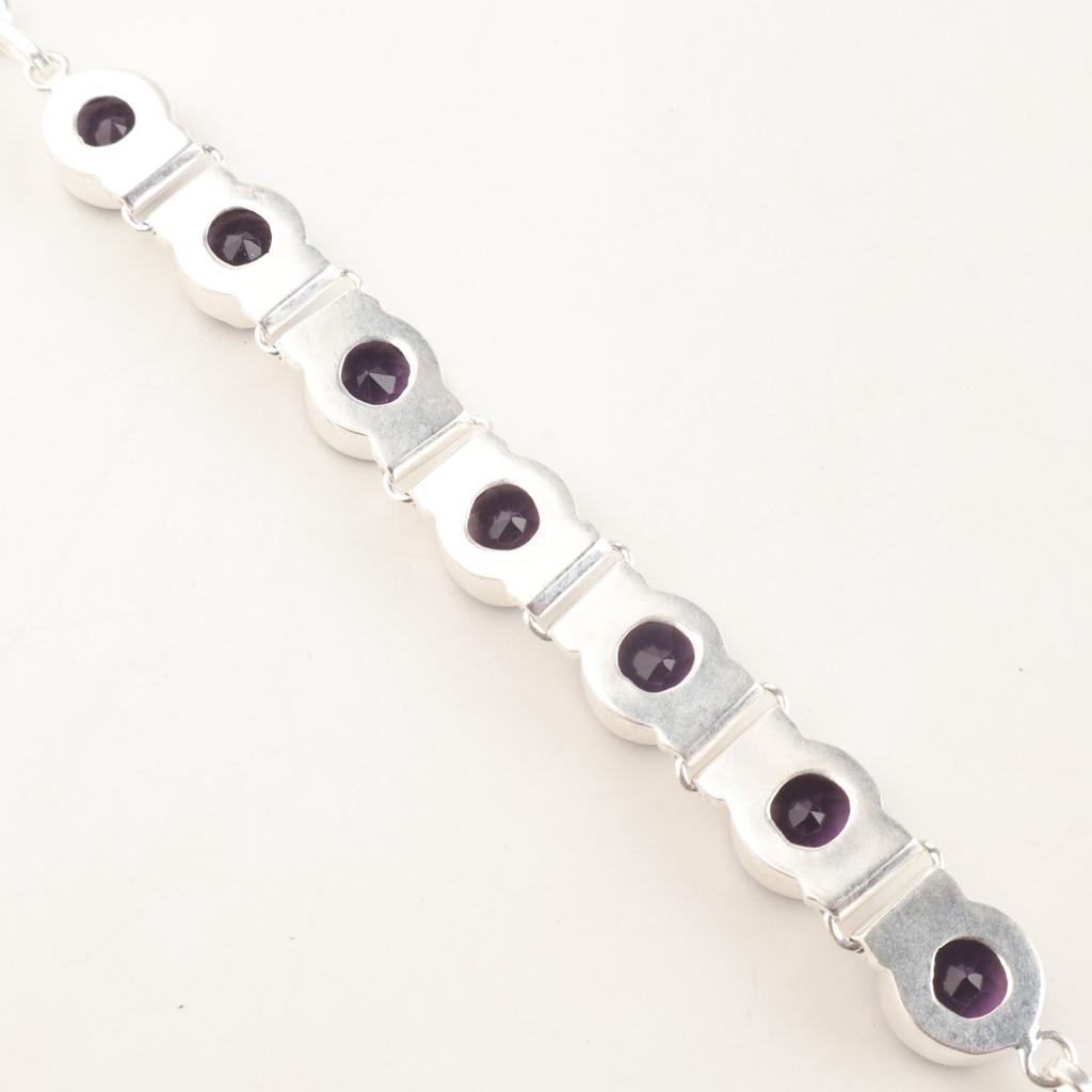 Rare Amethyst Gemstone Handmade 925 Sterling Silver Jewelry Bracelet 9" For Her RB-7-3