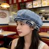 New Denim Cloud Beret Female Cute Big Head Circumference Newsboy Hat Showing Face Small Cloud Octagonal Painter Hat
