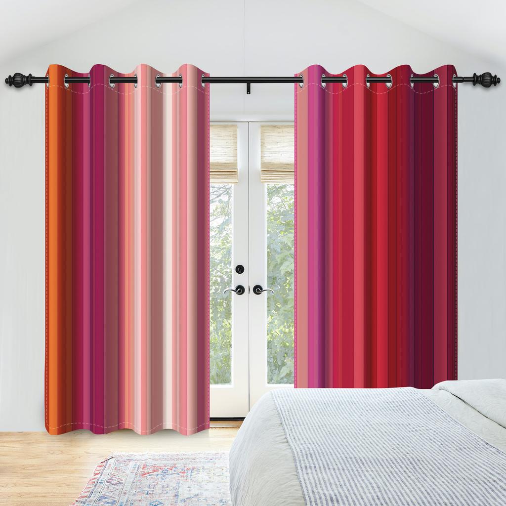 2Pcs/Set Colourful Gradient Window Curtain Bright Multicolor Blackout  Polyester Fabric Study Bedroom Living Room Decor Curtain