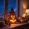 Light Up Pumpkin Decoration with Witch Hat for Indoor Outdoor Use Halloween Themed Table Centerpiece Ornament for Home Office Party Display