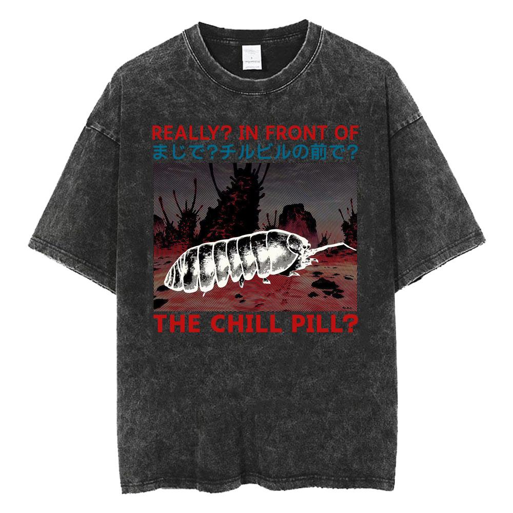 Really? in Front of The Chill Pill? Funny Pill Bug T Shirts Vintage Washed Japanese Meme T-shirts Men Women Casual Humor T-shirt S разноцветный