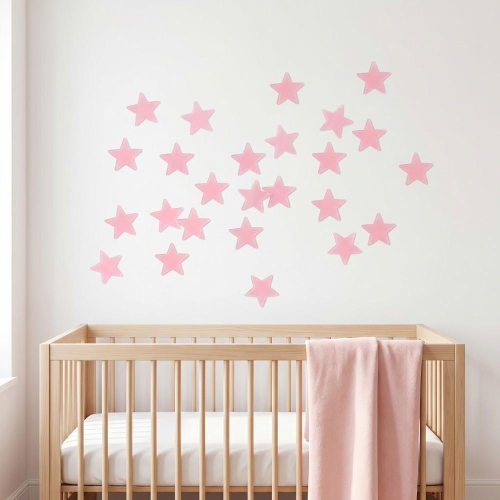 100pcs Night Glow Decor PP Luminous Star Sticker Pink, Color Mixing 1.18 in Glow in Dark Sticker star 3D Star Wall Decal Wall