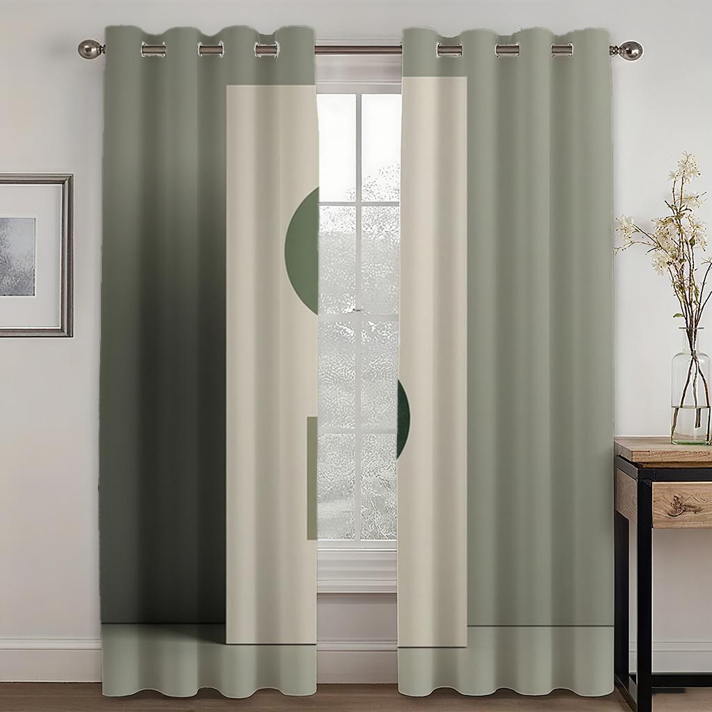 2pc Geometric Floral Print Curtains   Polyester Fabric   Machine Washable   Suitable for Bedroom and Living Room Decoration