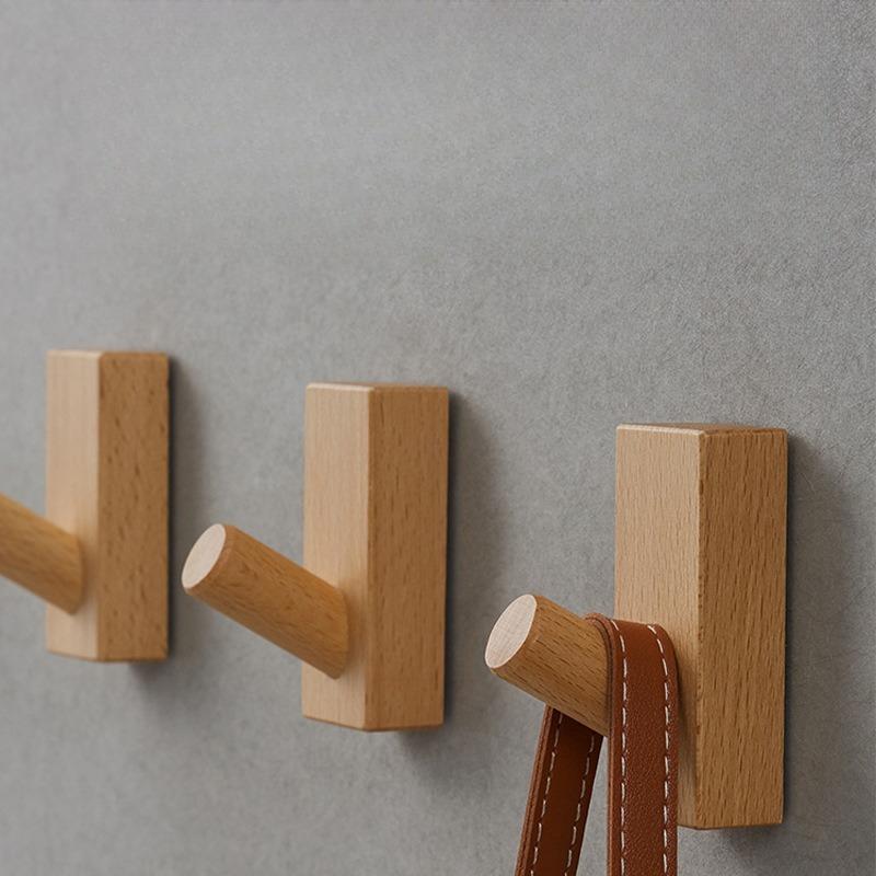 Walnut Wood Wall Hooks, Nordic Creative Entryway Coat Hooks, Punch-Free Solid Wood Hanging Hooks for Door Back Clothes Hanging