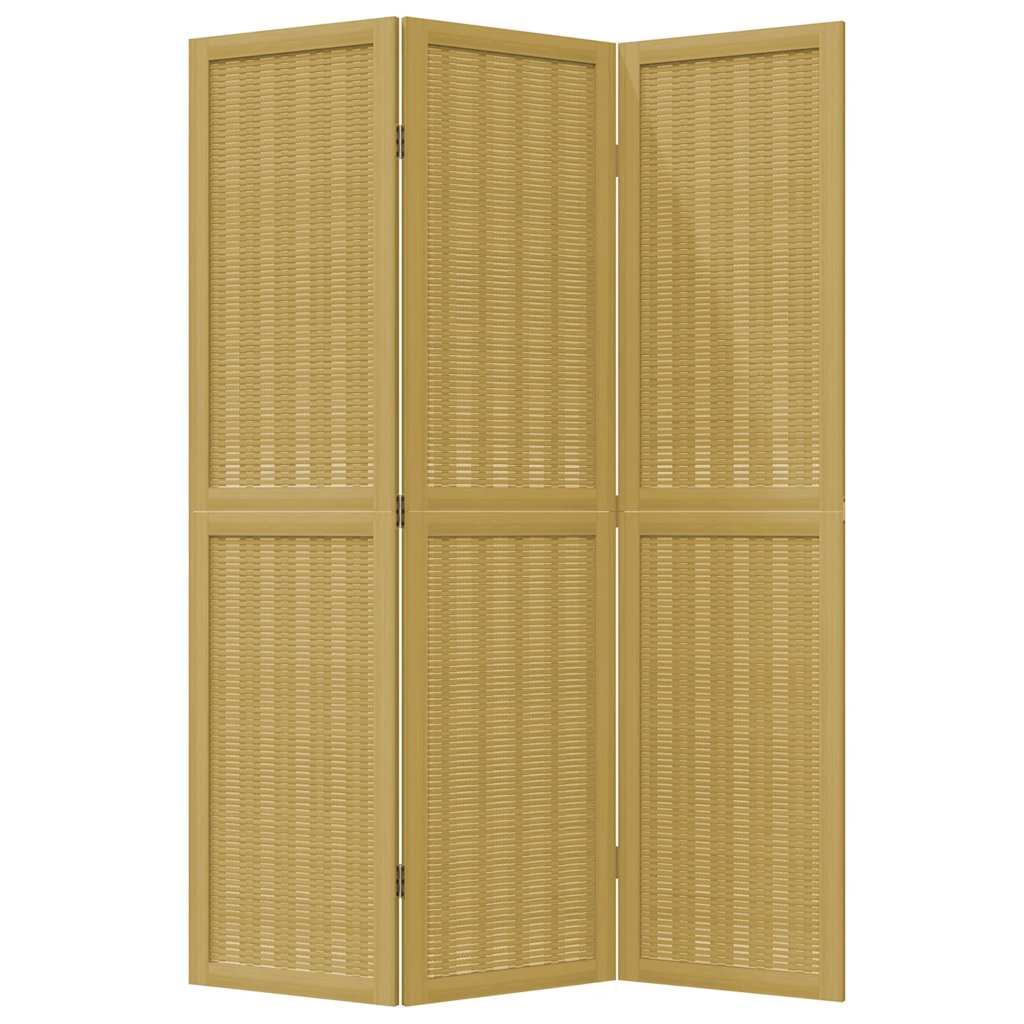 3 Panel Room Divider Brown Solid Paulownia Wood