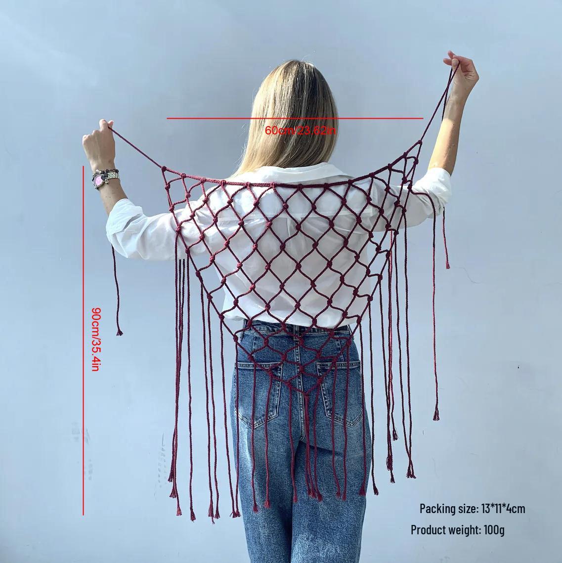 

Hand-Knitted Bohemian Tassel Scarf Shawl Decoration вина червоного кольору