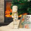 FUNPENY 14" Christmas Decorative Nutcracker Figures, Handmade Wooden Soldier In White Uniform Hold Scepter, Festive Collectible Nutcracker Gift for