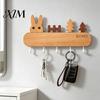 Pet Leash Holder for Wall Wooden Key with 5 Hooks, Cartoon House Theme Organizer, Multi Entryway Storage Purpose Hanging Rack Keys Leashes And