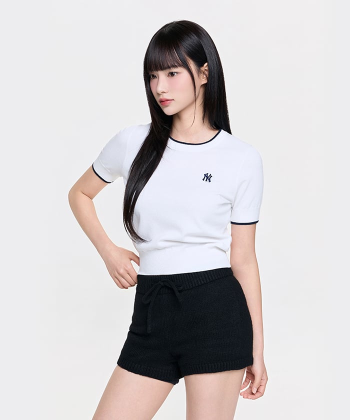 Emelbi Women'S Cooling Short Sleeve Knit Varsity Ny (Ivory)