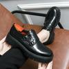 Nuove Scarpe da Uomo Punta Tonda Pelle PU Nera Doppia Fibbia Piattaforma Maschili Scarpe Eleganti Tacco Chunky Vintage Scarpe da Festa Scarpe Formali da Uomo
