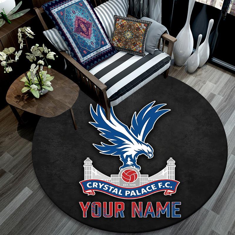 Custom Name Crystal Palace F.C.2 Round Area Rug,Carpet Rug for Living Room Bedroom Sofa Playroom Decor,Non-slip Floor Mat