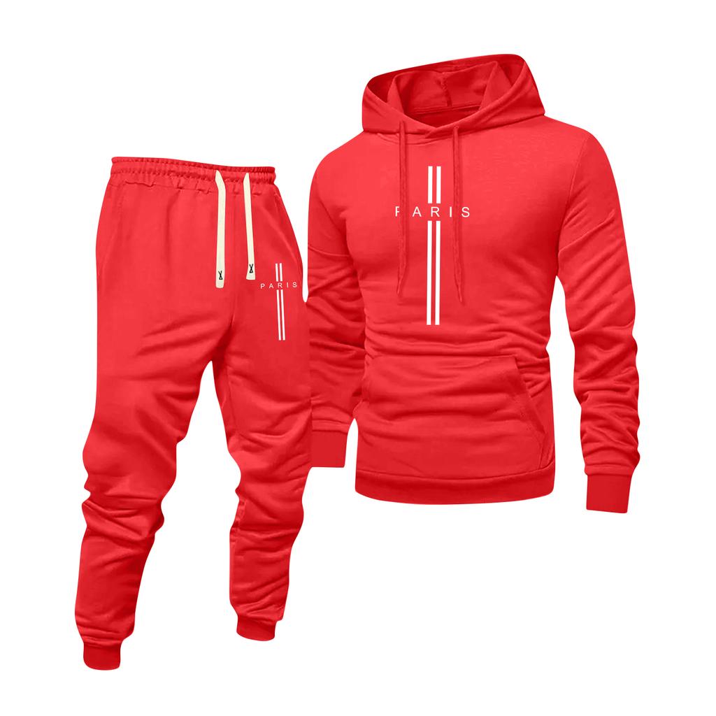 Men's Printed Hooded Sweatshirt And Sweatpants Casual Sports Suit