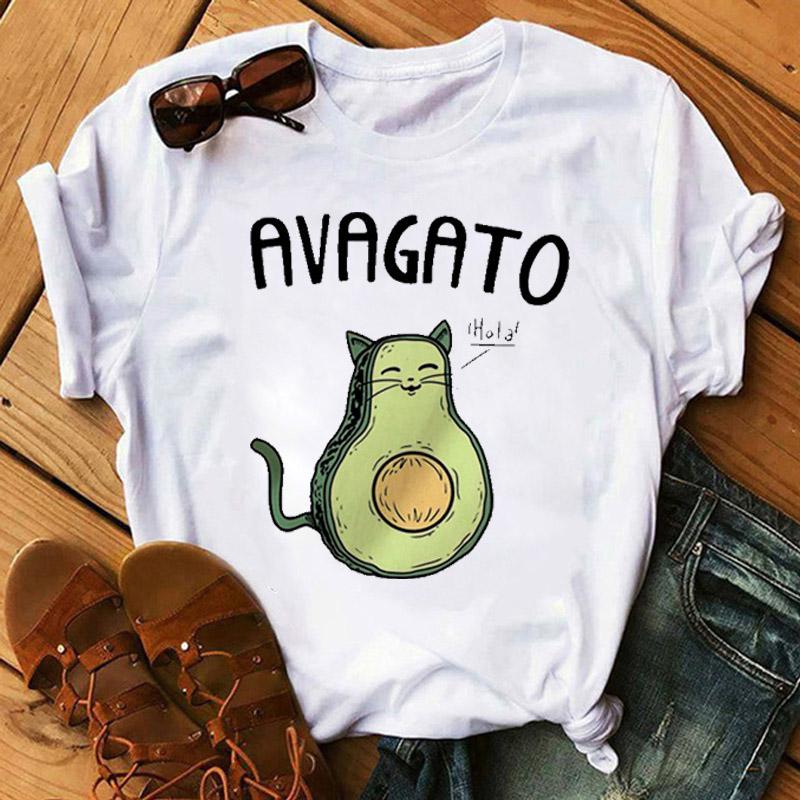 Kawaii Cartoon Avocado Short Sleeve T-Shirt Women Casual Graphic Tops Female Tee Summer T-Shirts