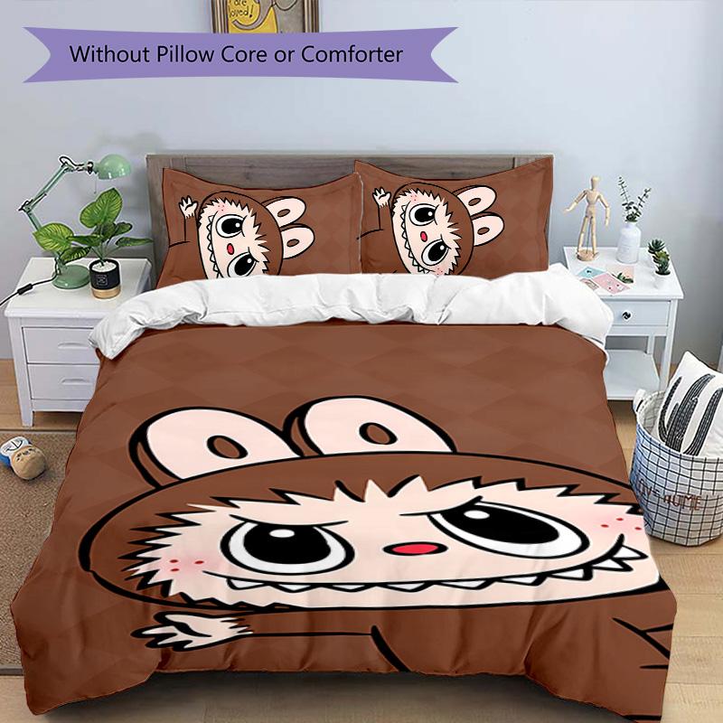3pcs labubu pattern bedding set duvet cover set includes duvet cover &pillowcases, perfect all season bedroom decoration & gift