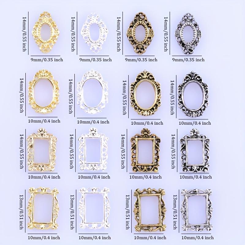 16 pezzi Ciondoli Barocchi Retrò per Unghie - Metallo Vuoto Punk Gioielli per Unghie per Donne e Ragazze - Ciondoli Incisi a Forma di Cornice per Unghie per Nail Art Fai da Te