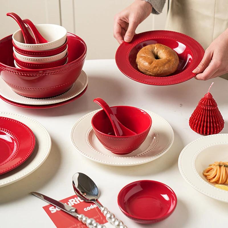 Leichter Luxus Hochzeit Keramikteller Hochwertige Vollfarbige Relief Speiseteller Haushalt Täglich Party Kuchen Dessert und Snackteller