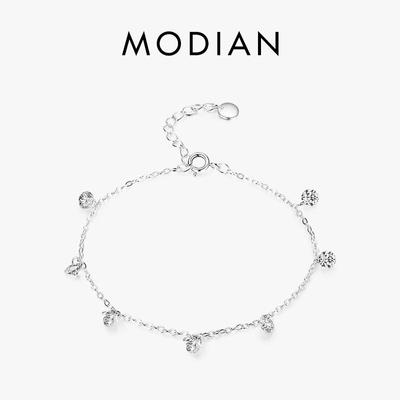 Modian 925 Ayar Gümüş On Kalp Temizle CZ Moda Zincir Bilezik Kadın Kızlar Düğün Için Güzel Gümüş Takı