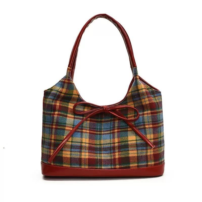 Fashion Butterfly Bow Decoration Checkered Pattern Women Shoulder Bag For Daily Casual Women