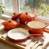 Enamel 4-Piece Cookware Set: Soup Pot, Stew Pot, Frying Pan, Non-Stick Pan for Home Use