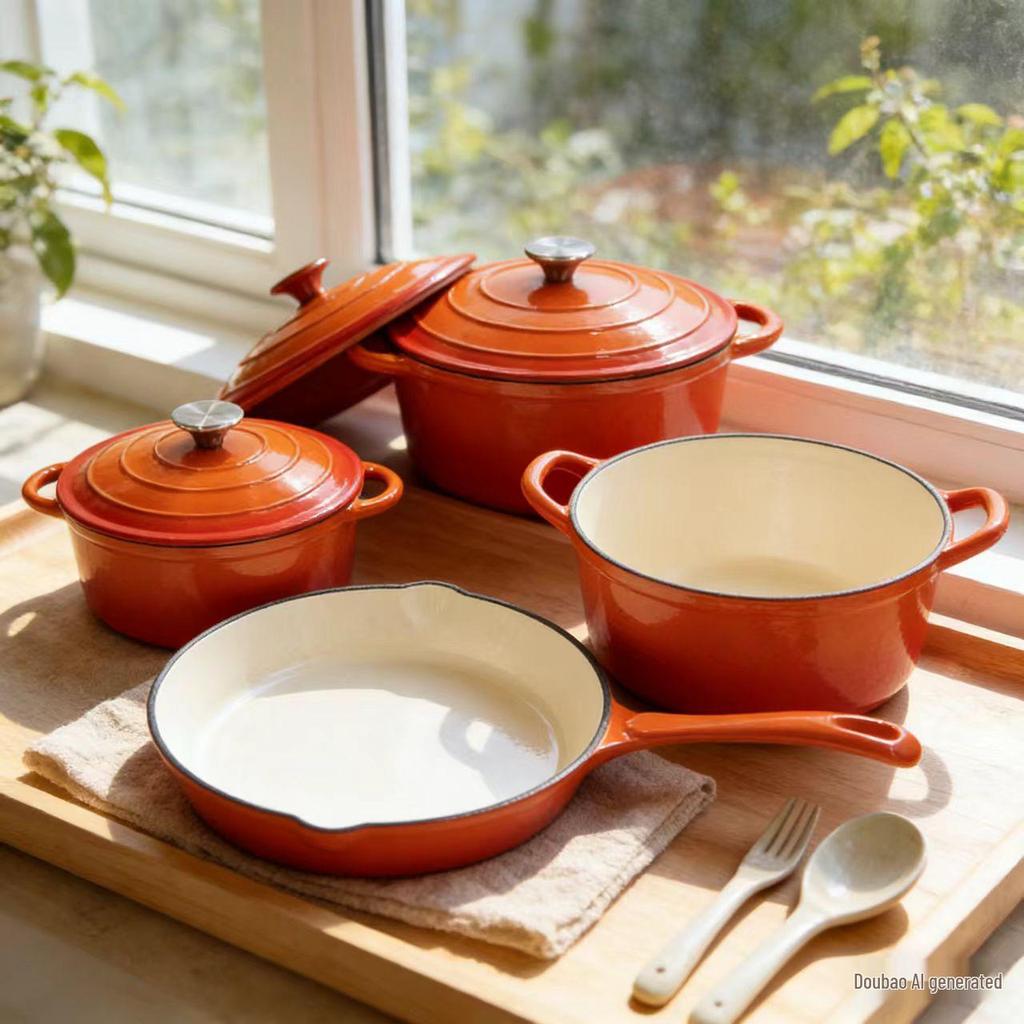 Enamel 4-Piece Cookware Set: Soup Pot, Stew Pot, Frying Pan, Non-Stick Pan for Home Use