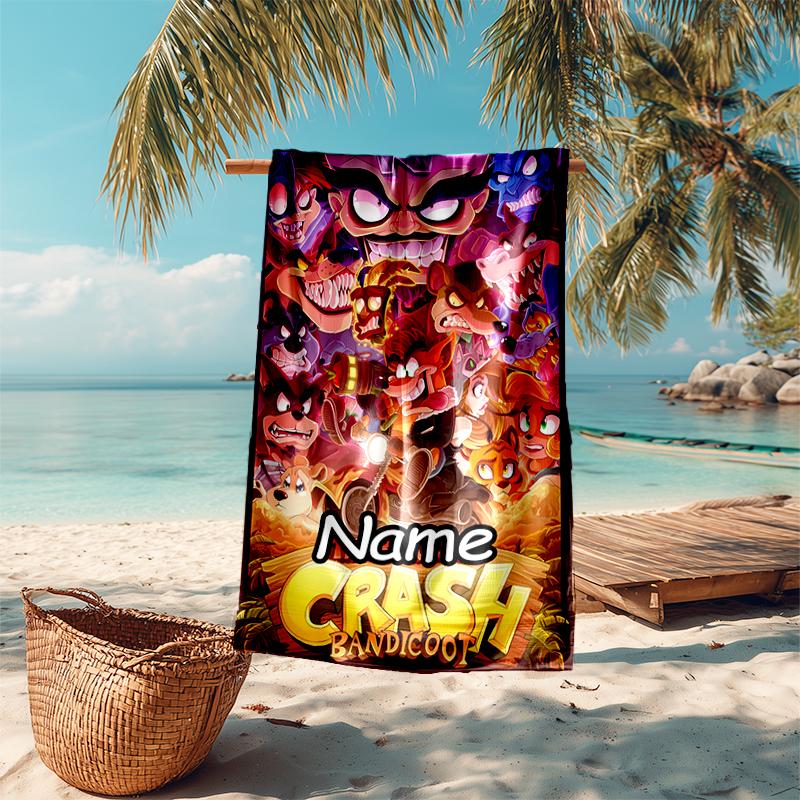 Personalized customized proof beach towel with Crash Bandicoot 4 It's About Time pattern - soft, absorbent, quick-drying, perfect swimming, camping&ba