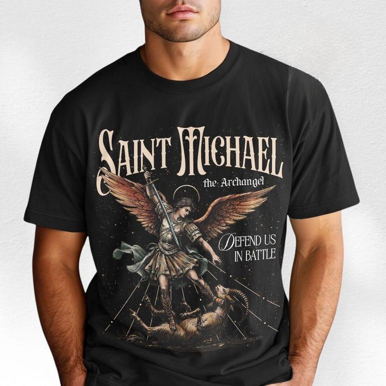 St. Michael Archangel Comfortable Colored Shirt Christian Religious T-shirt Defend Us Fight Catholic Clothing Men Gift Tops