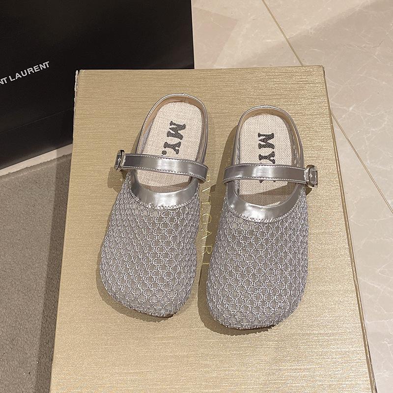 Korean Version Mesh Hollow Slippers Female Summer 2025 New Fairy Style Temperament Shallow Mouth Flat Bottom Sandals Fishing Net Shoes