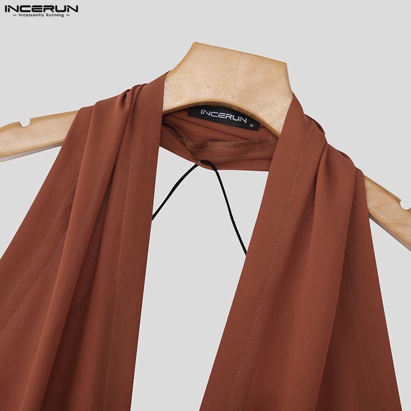 INCERUN Hauts de soirée basiques pour hommes, à col bénitier, sans manches, style bandage, dos nu, débardeurs