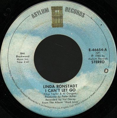 7inch Record LINDA RONSTADT - I Can't Let Go / Look Out For My Lo E46654 Asylum Records 1980 US Rock Used